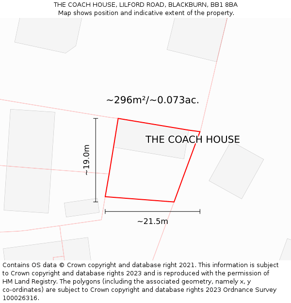 THE COACH HOUSE, LILFORD ROAD, BLACKBURN, BB1 8BA: Plot and title map