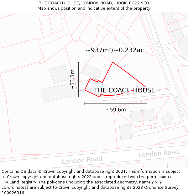 THE COACH HOUSE, LONDON ROAD, HOOK, RG27 9EQ: Plot and title map