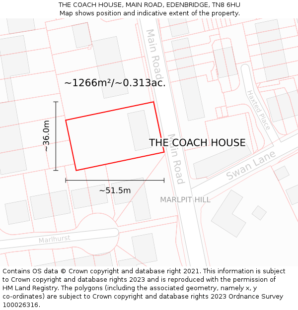 THE COACH HOUSE, MAIN ROAD, EDENBRIDGE, TN8 6HU: Plot and title map