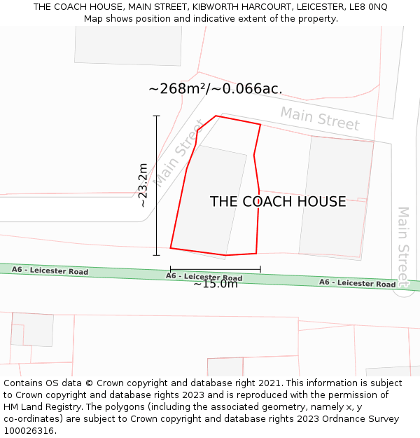 THE COACH HOUSE, MAIN STREET, KIBWORTH HARCOURT, LEICESTER, LE8 0NQ: Plot and title map