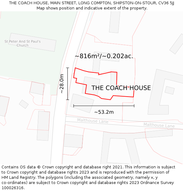 THE COACH HOUSE, MAIN STREET, LONG COMPTON, SHIPSTON-ON-STOUR, CV36 5JJ: Plot and title map