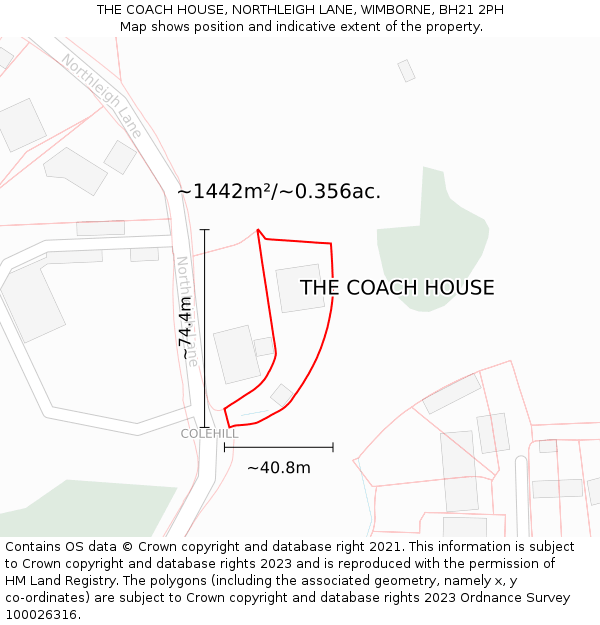 THE COACH HOUSE, NORTHLEIGH LANE, WIMBORNE, BH21 2PH: Plot and title map