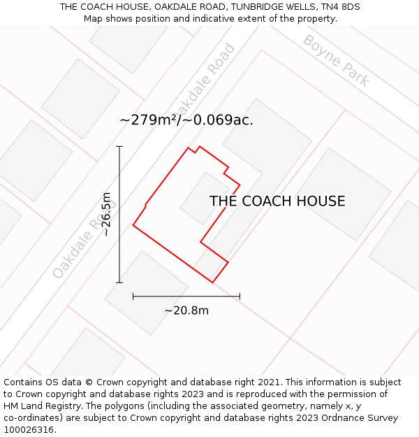 THE COACH HOUSE, OAKDALE ROAD, TUNBRIDGE WELLS, TN4 8DS: Plot and title map