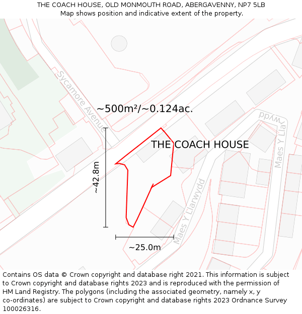 THE COACH HOUSE, OLD MONMOUTH ROAD, ABERGAVENNY, NP7 5LB: Plot and title map