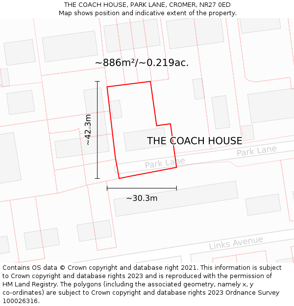 THE COACH HOUSE, PARK LANE, CROMER, NR27 0ED: Plot and title map