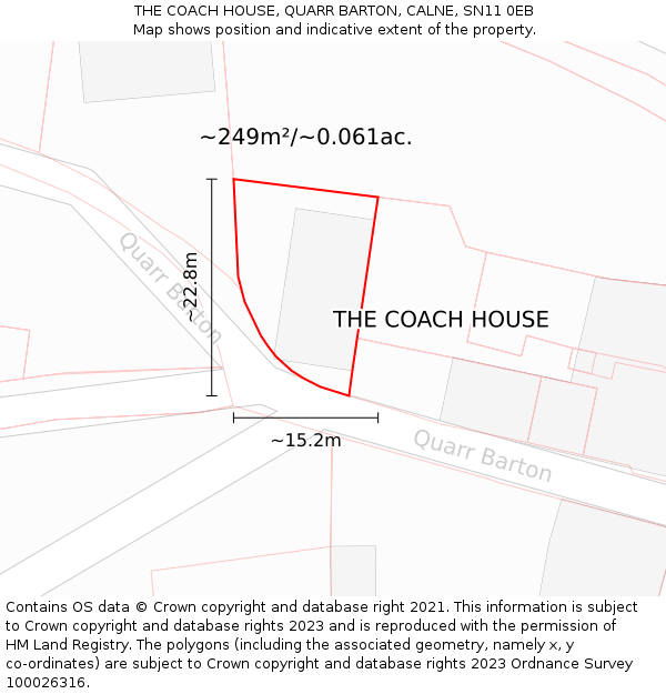 THE COACH HOUSE, QUARR BARTON, CALNE, SN11 0EB: Plot and title map