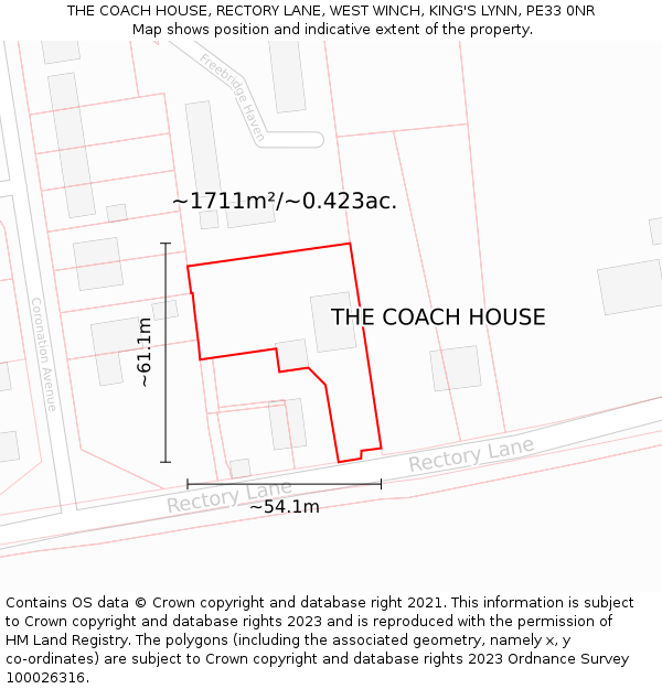 THE COACH HOUSE, RECTORY LANE, WEST WINCH, KING'S LYNN, PE33 0NR: Plot and title map