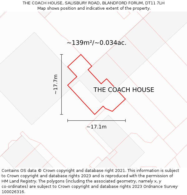 THE COACH HOUSE, SALISBURY ROAD, BLANDFORD FORUM, DT11 7LH: Plot and title map