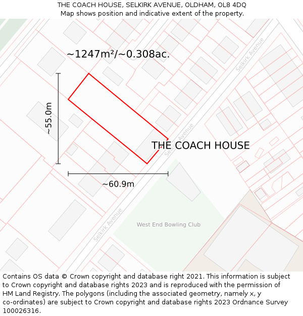 THE COACH HOUSE, SELKIRK AVENUE, OLDHAM, OL8 4DQ: Plot and title map