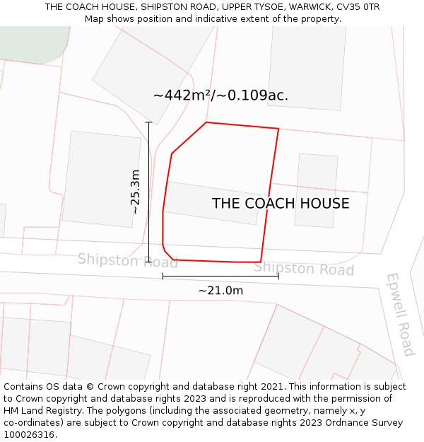 THE COACH HOUSE, SHIPSTON ROAD, UPPER TYSOE, WARWICK, CV35 0TR: Plot and title map