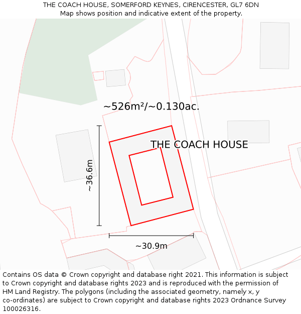 THE COACH HOUSE, SOMERFORD KEYNES, CIRENCESTER, GL7 6DN: Plot and title map