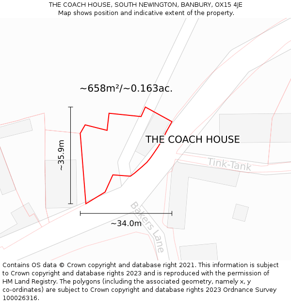 THE COACH HOUSE, SOUTH NEWINGTON, BANBURY, OX15 4JE: Plot and title map