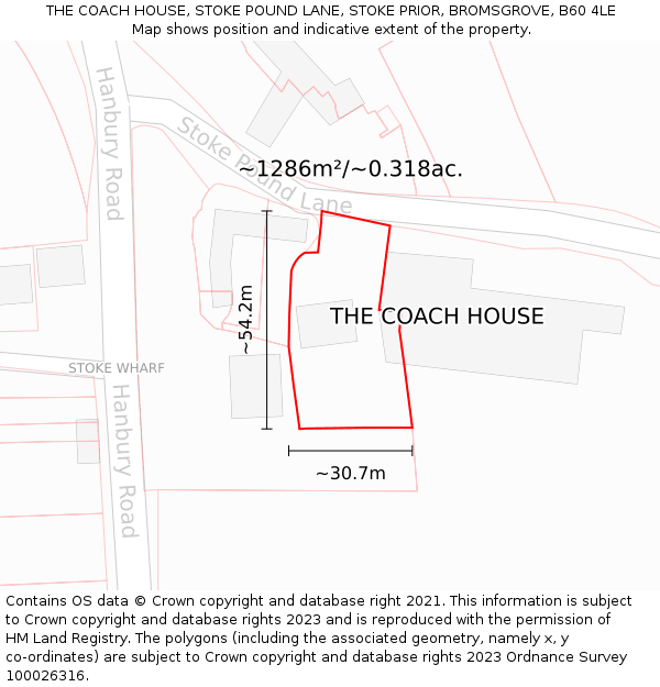 THE COACH HOUSE, STOKE POUND LANE, STOKE PRIOR, BROMSGROVE, B60 4LE: Plot and title map