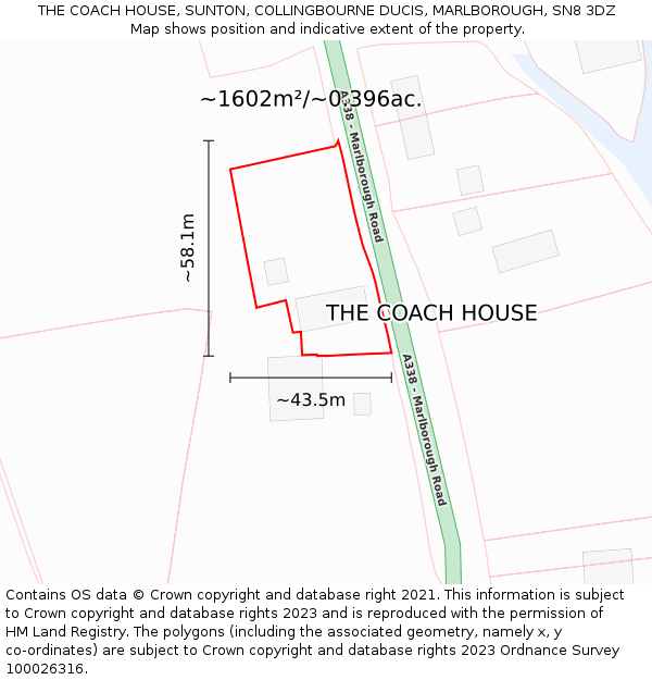 THE COACH HOUSE, SUNTON, COLLINGBOURNE DUCIS, MARLBOROUGH, SN8 3DZ: Plot and title map