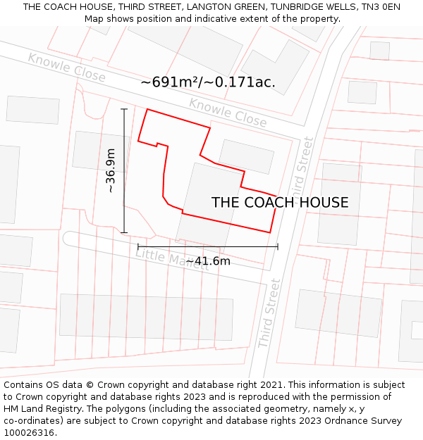 THE COACH HOUSE, THIRD STREET, LANGTON GREEN, TUNBRIDGE WELLS, TN3 0EN: Plot and title map