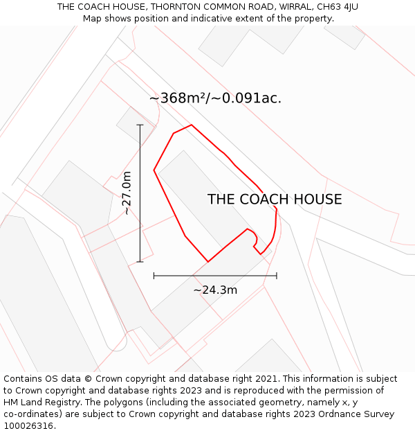 THE COACH HOUSE, THORNTON COMMON ROAD, WIRRAL, CH63 4JU: Plot and title map