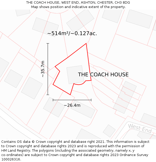 THE COACH HOUSE, WEST END, ASHTON, CHESTER, CH3 8DG: Plot and title map