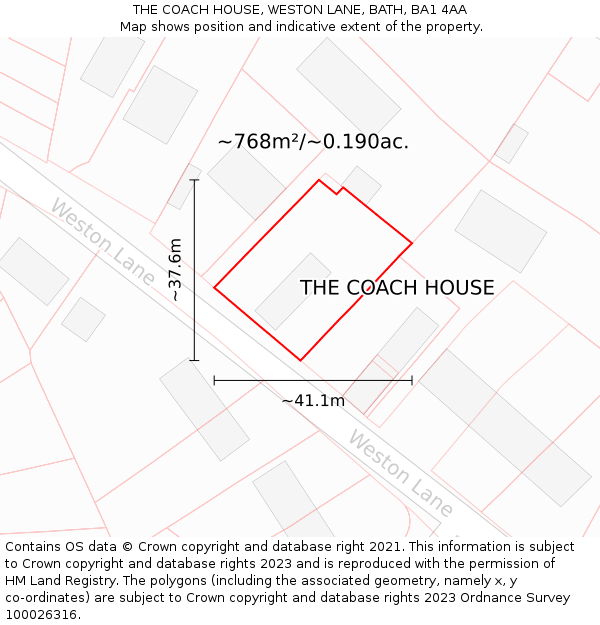 THE COACH HOUSE, WESTON LANE, BATH, BA1 4AA: Plot and title map