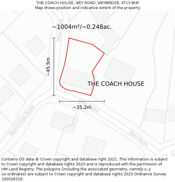 THE COACH HOUSE, WEY ROAD, WEYBRIDGE, KT13 8HP: Plot and title map