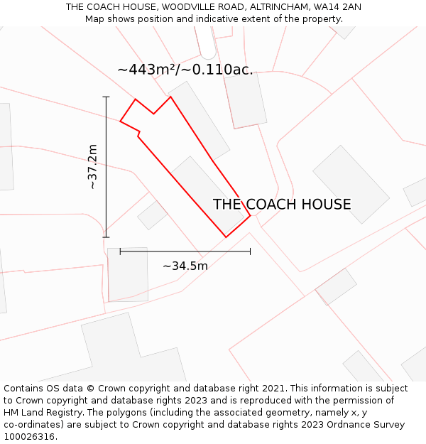 THE COACH HOUSE, WOODVILLE ROAD, ALTRINCHAM, WA14 2AN: Plot and title map