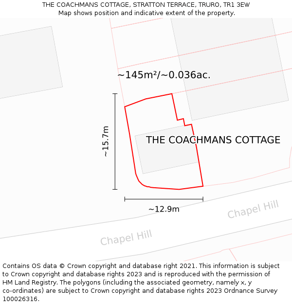 THE COACHMANS COTTAGE, STRATTON TERRACE, TRURO, TR1 3EW: Plot and title map