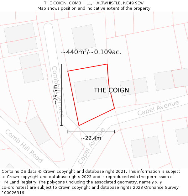 THE COIGN, COMB HILL, HALTWHISTLE, NE49 9EW: Plot and title map