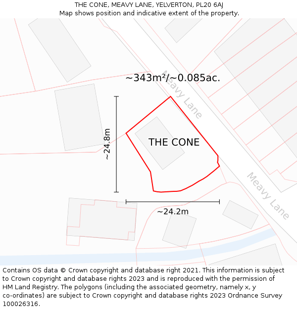 THE CONE, MEAVY LANE, YELVERTON, PL20 6AJ: Plot and title map
