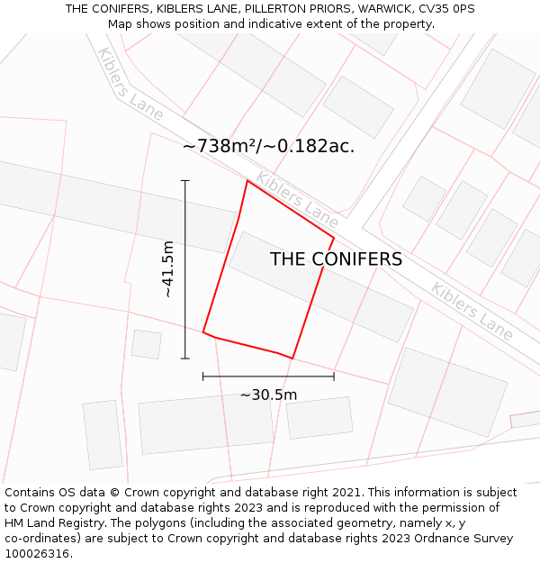 THE CONIFERS, KIBLERS LANE, PILLERTON PRIORS, WARWICK, CV35 0PS: Plot and title map