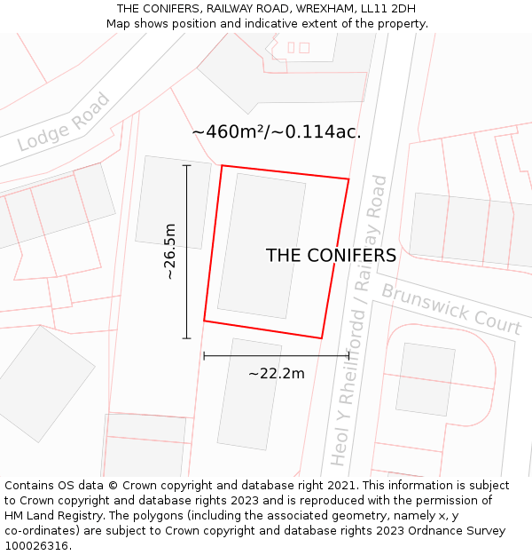 THE CONIFERS, RAILWAY ROAD, WREXHAM, LL11 2DH: Plot and title map
