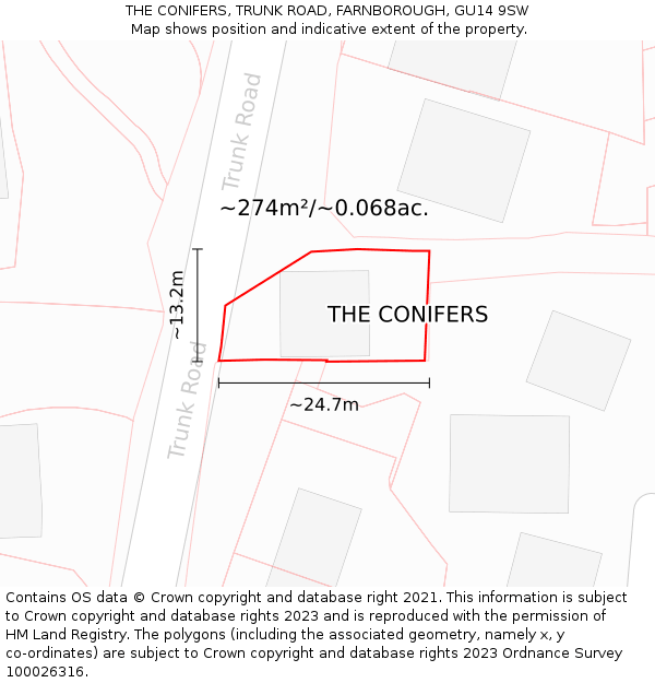 THE CONIFERS, TRUNK ROAD, FARNBOROUGH, GU14 9SW: Plot and title map