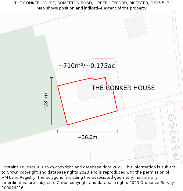 THE CONKER HOUSE, SOMERTON ROAD, UPPER HEYFORD, BICESTER, OX25 5LB: Plot and title map