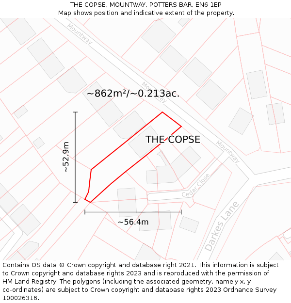 THE COPSE, MOUNTWAY, POTTERS BAR, EN6 1EP: Plot and title map