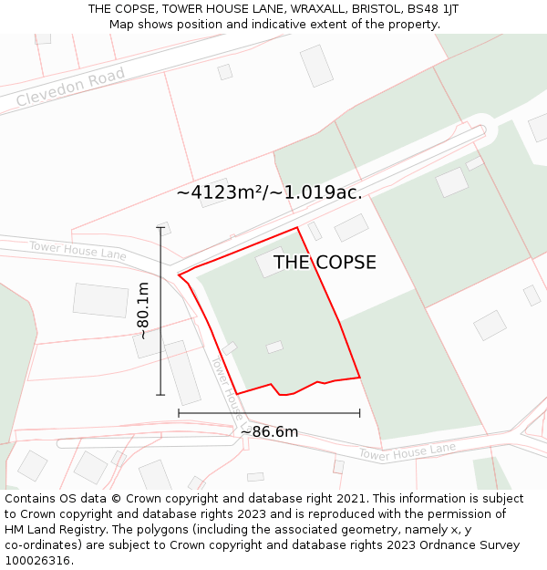 THE COPSE, TOWER HOUSE LANE, WRAXALL, BRISTOL, BS48 1JT: Plot and title map