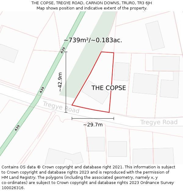 THE COPSE, TREGYE ROAD, CARNON DOWNS, TRURO, TR3 6JH: Plot and title map