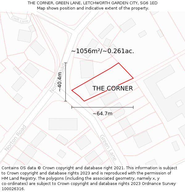 THE CORNER, GREEN LANE, LETCHWORTH GARDEN CITY, SG6 1ED: Plot and title map