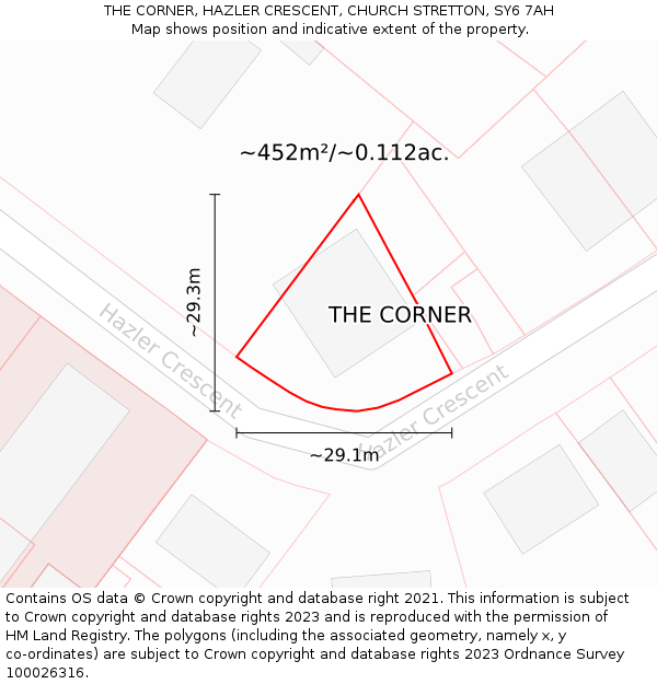 THE CORNER, HAZLER CRESCENT, CHURCH STRETTON, SY6 7AH: Plot and title map