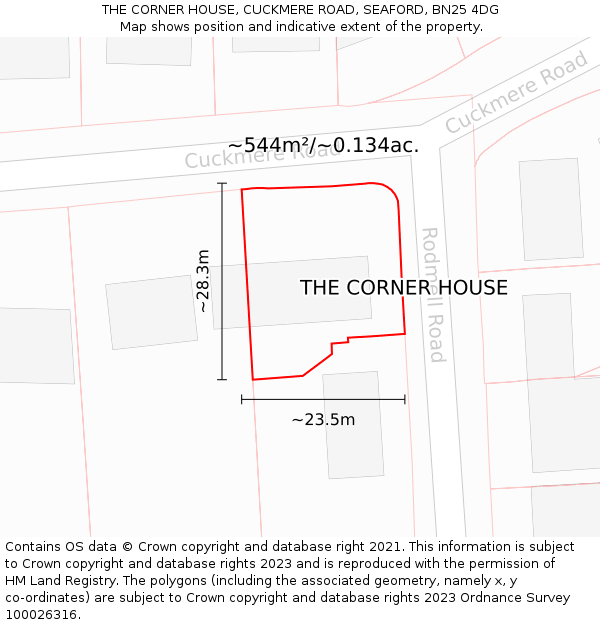 THE CORNER HOUSE, CUCKMERE ROAD, SEAFORD, BN25 4DG: Plot and title map