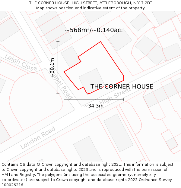 THE CORNER HOUSE, HIGH STREET, ATTLEBOROUGH, NR17 2BT: Plot and title map