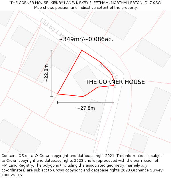 THE CORNER HOUSE, KIRKBY LANE, KIRKBY FLEETHAM, NORTHALLERTON, DL7 0SG: Plot and title map