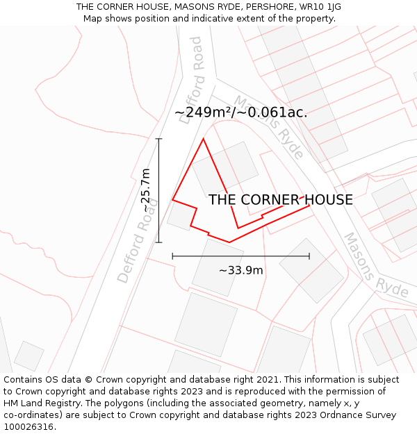 THE CORNER HOUSE, MASONS RYDE, PERSHORE, WR10 1JG: Plot and title map