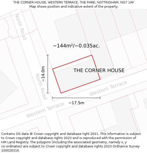 THE CORNER HOUSE, WESTERN TERRACE, THE PARK, NOTTINGHAM, NG7 1AF: Plot and title map