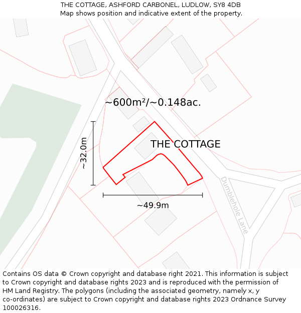 THE COTTAGE, ASHFORD CARBONEL, LUDLOW, SY8 4DB: Plot and title map