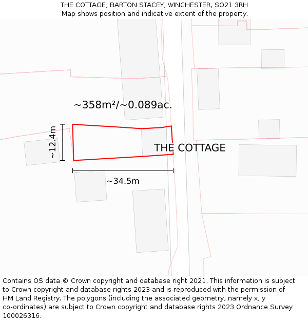 THE COTTAGE, BARTON STACEY, WINCHESTER, SO21 3RH: Plot and title map