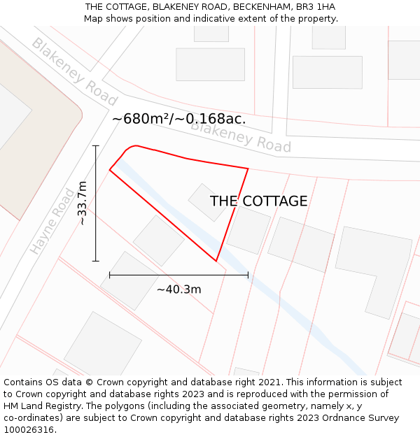 THE COTTAGE, BLAKENEY ROAD, BECKENHAM, BR3 1HA: Plot and title map