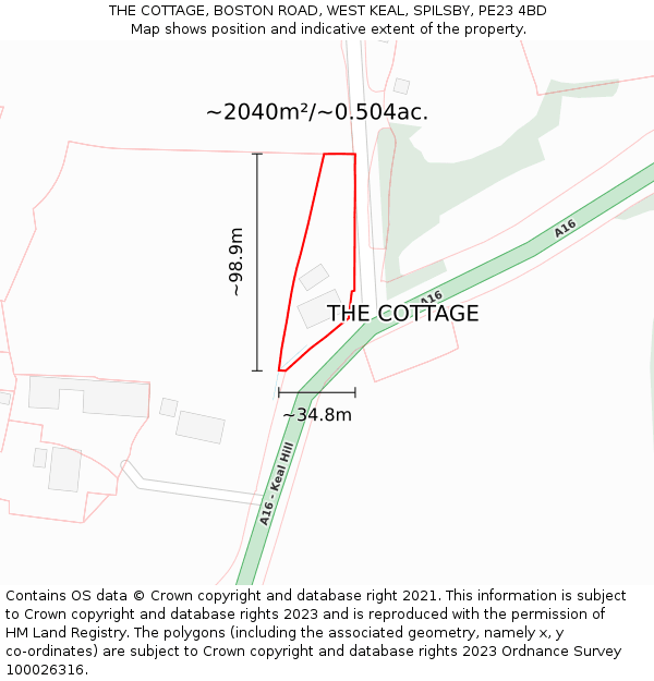 THE COTTAGE, BOSTON ROAD, WEST KEAL, SPILSBY, PE23 4BD: Plot and title map