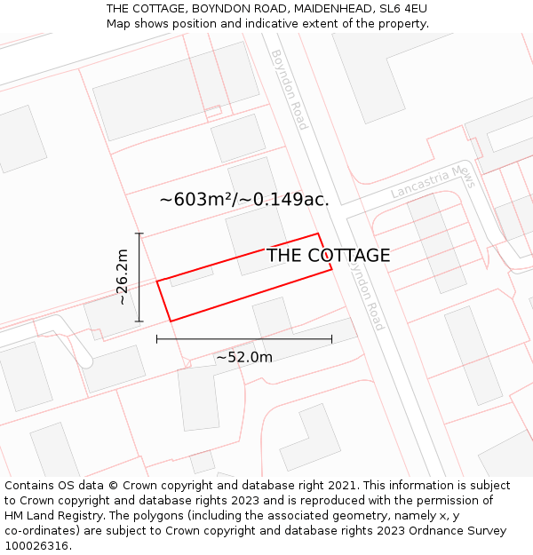 THE COTTAGE, BOYNDON ROAD, MAIDENHEAD, SL6 4EU: Plot and title map