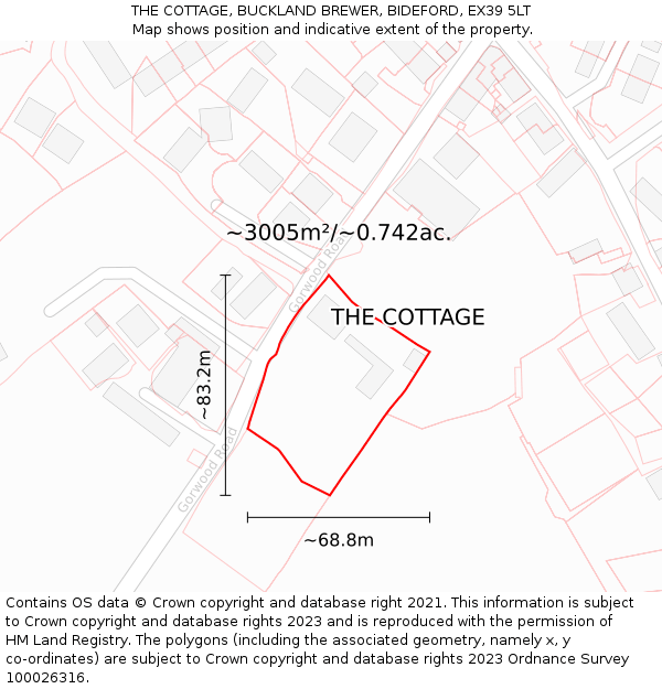 THE COTTAGE, BUCKLAND BREWER, BIDEFORD, EX39 5LT: Plot and title map