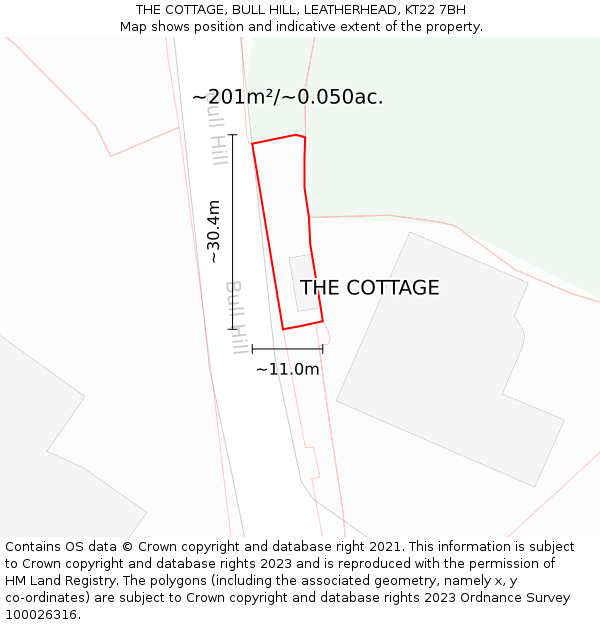 THE COTTAGE, BULL HILL, LEATHERHEAD, KT22 7BH: Plot and title map