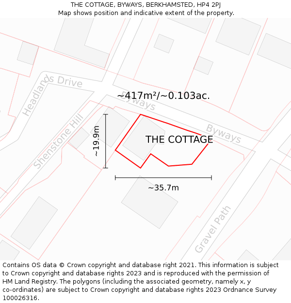 THE COTTAGE, BYWAYS, BERKHAMSTED, HP4 2PJ: Plot and title map