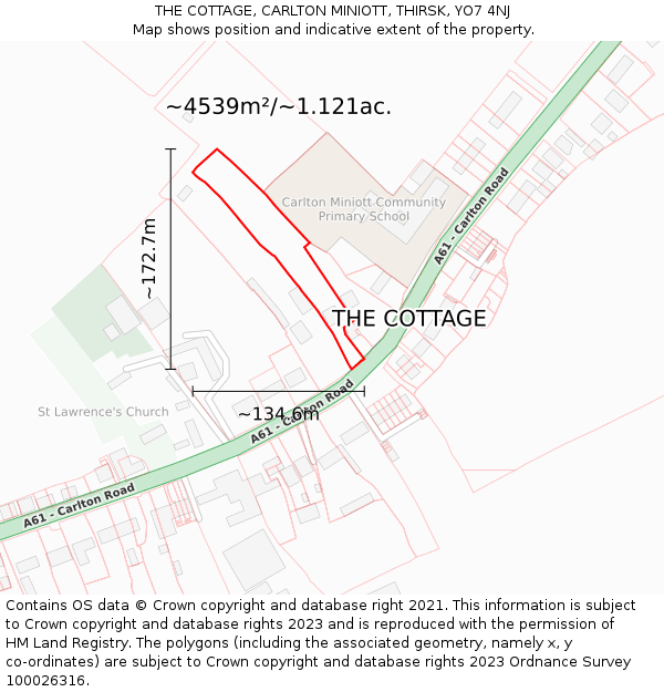 THE COTTAGE, CARLTON MINIOTT, THIRSK, YO7 4NJ: Plot and title map